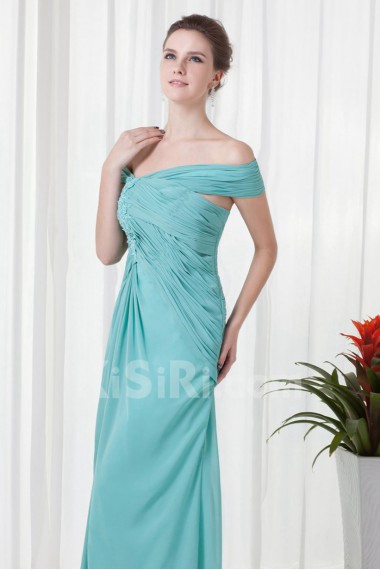 Chiffon Off-the-Shoulder Column Dress with Embroidery