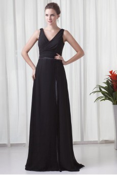 Chiffon V Neckline Column Dress with Sash