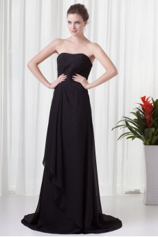 Chiffon Strapless Column Dress with Embroidery