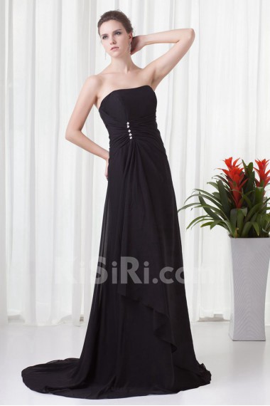 Chiffon Strapless Column Dress with Embroidery
