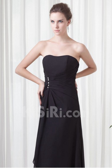 Chiffon Strapless Column Dress with Embroidery