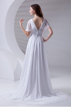Chiffon V Neckline Short Sleeves Dress