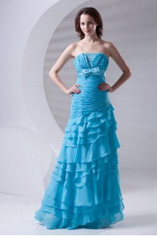 Chiffon Strapless A Line Dress with Sash