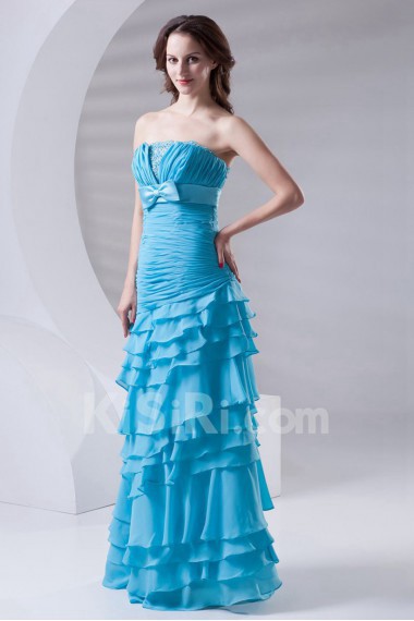 Chiffon Strapless A Line Dress with Sash