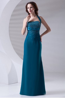 Chiffon Halter Sheath Dress with Embroidery