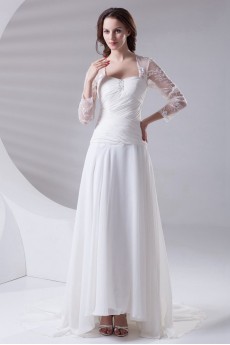 Chiffon Sweetheart A Line Dress with Three-quarter Sleeves