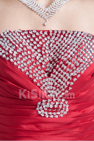 Taffeta Strapless A Line Dress with Embroidery
