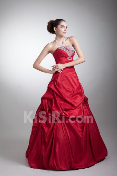 Taffeta Strapless A Line Dress with Embroidery