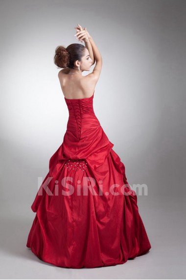 Taffeta Strapless A Line Dress with Embroidery