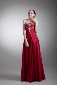 Taffeta Strapless A Line Dress with Embroidery