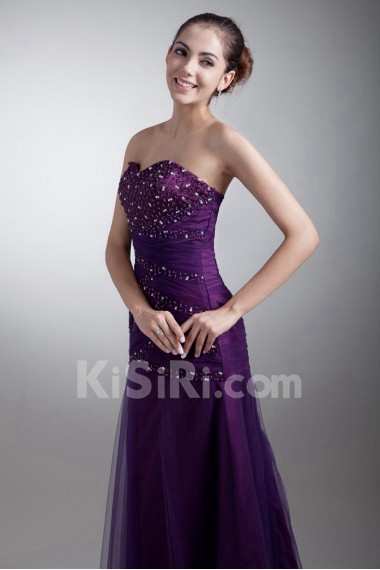 Satin and Net Sweetheart A Line Dress with Embroidery