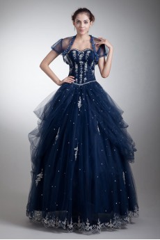 Satin and Net Sweetheart Ball Gown with Embroidery