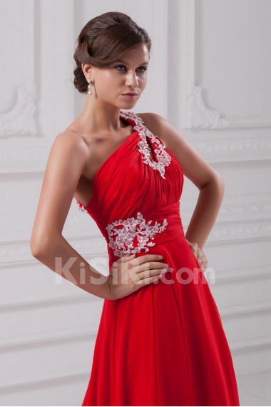 Chiffon Asymmetrical Column Dress with Embroidery