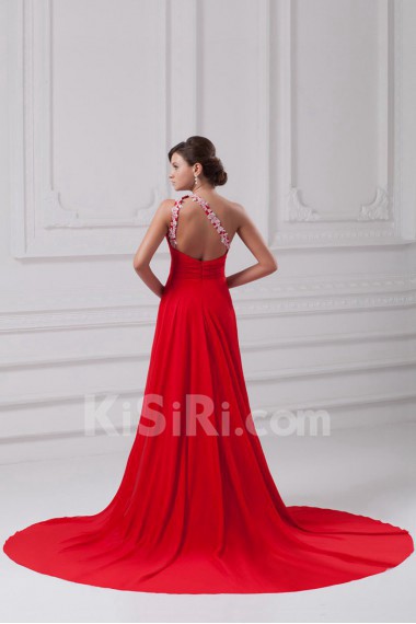 Chiffon Asymmetrical Column Dress with Embroidery