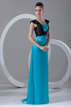 Chiffon and Satin Straps Column Dress with Embroidery