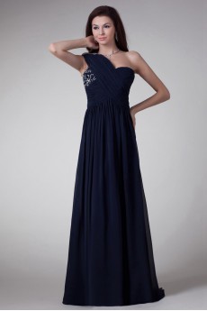 Chiffon One Shoulder Column Dress with Embroidery