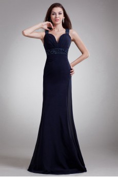 Chiffon Straps Sheath Dress with Embroidery