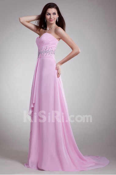 Chiffon Sweetheart Column Dress with Embroidery