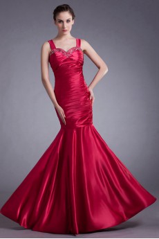 Satin Straps Mermaid Dress with Embroidery