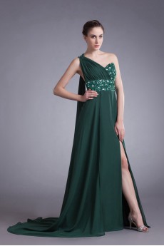 Chiffon Asymmetrical Column Dress with Embroidery