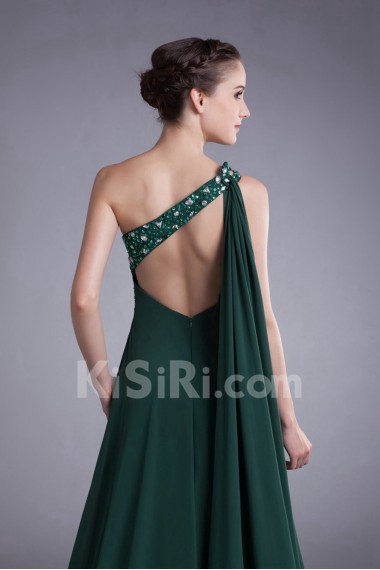 Chiffon Asymmetrical Column Dress with Embroidery