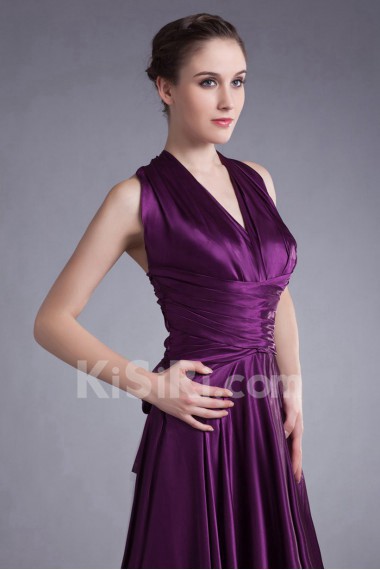 Satin V-Neck A Line Dress