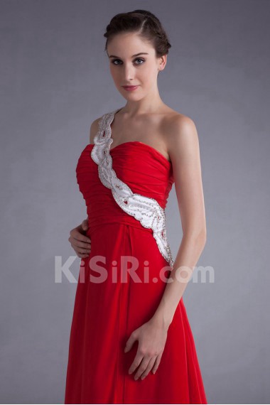 Chiffon One Shoulder A Line Dress with Embroidery