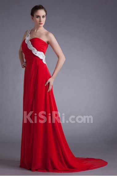 Chiffon One Shoulder A Line Dress with Embroidery