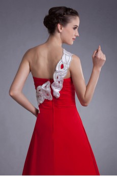 Chiffon One Shoulder A Line Dress with Embroidery