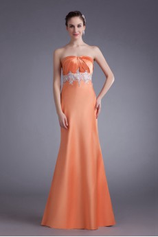 Satin Strapless Sheath Dress with Embroidery