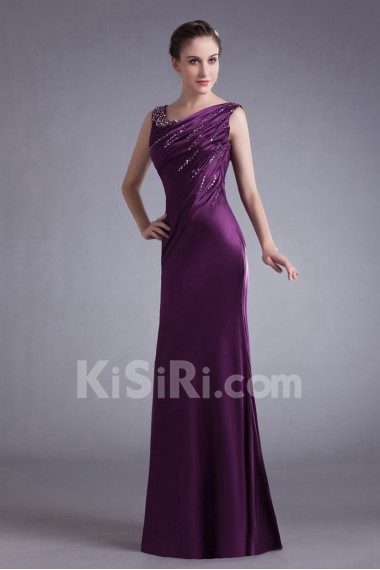 Satin Straps A Line Dress with Embroidery