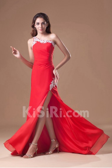 Chiffon One Shoulder Sheath Dress with Embroidery