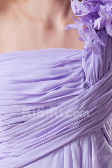 Chiffon One Shoulder Column Dress with Hand-made Flowers
