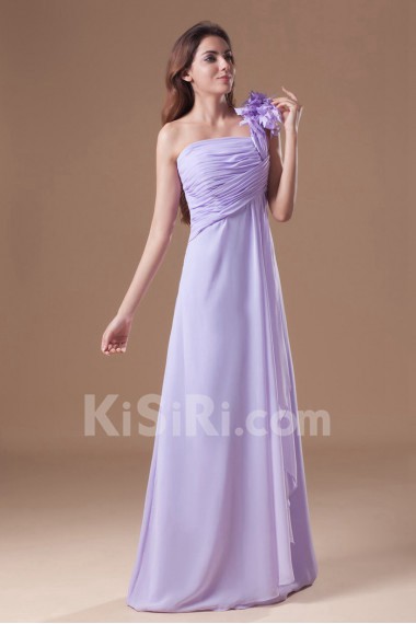 Chiffon One Shoulder Column Dress with Hand-made Flowers