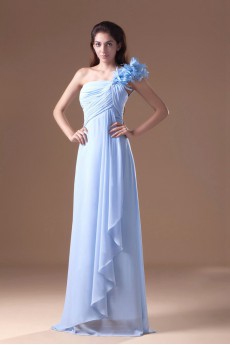 Chiffon One Shoulder Column Dress with Hand-made Flowers