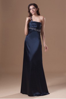 Satin One Shoulder Column Dress with Embroidery