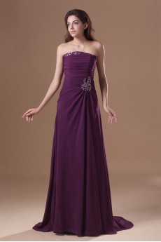 Chiffon Strapless Column Dress with Embroidery