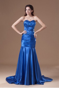 Satin Sweetheart Sheath Dress with Embroidery