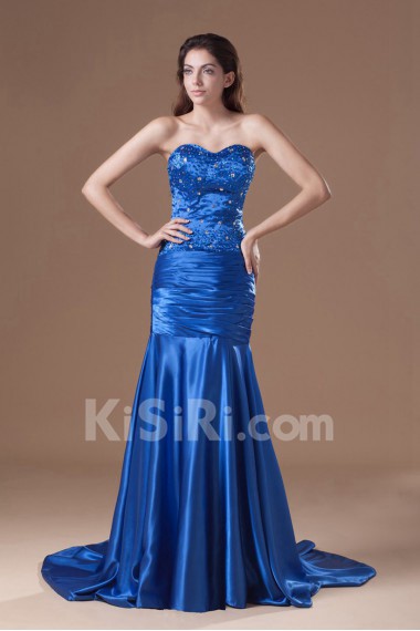 Satin Sweetheart Sheath Dress with Embroidery