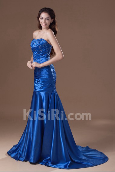 Satin Sweetheart Sheath Dress with Embroidery