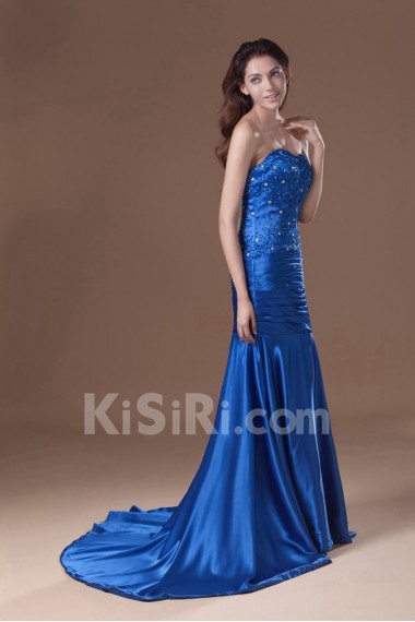 Satin Sweetheart Sheath Dress with Embroidery