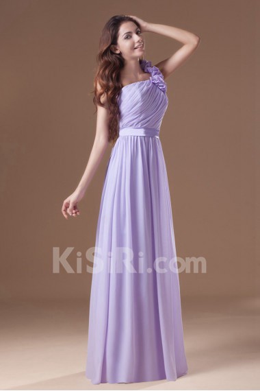 Chiffon One Shoulder Column Dress with Hand-made Flowers