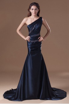 Satin Asymmetrical Sheath Dress with Embroidery