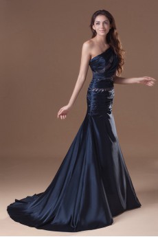 Satin Asymmetrical Sheath Dress with Embroidery