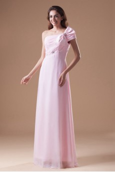 Chiffon One Shoulder Column Dress with Embroidery