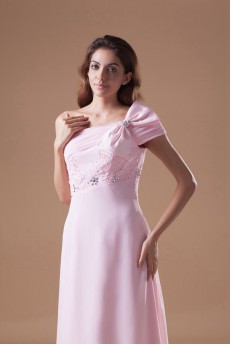 Chiffon One Shoulder Column Dress with Embroidery