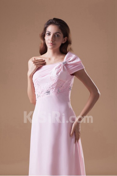 Chiffon One Shoulder Column Dress with Embroidery