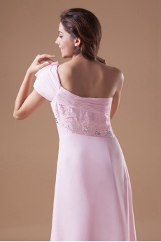 Chiffon One Shoulder Column Dress with Embroidery