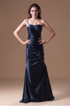 Satin One Shoulder Column Dress with Embroidery