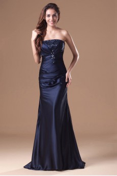 Satin Strapless Sheath Dress with Embroidery